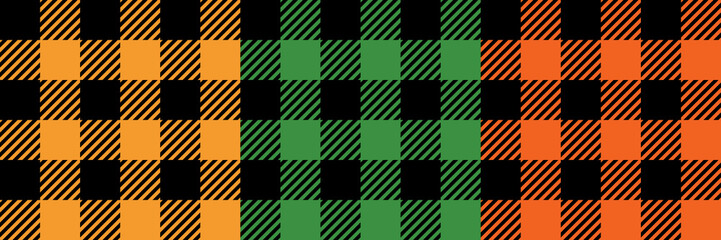 Tartan Cloth Pattern. Set of checkered plaid. Vector illustrations. Simple seamless background of Scottish style for modern designs. For the design of Patricks Day. Black, orange, and green colors.