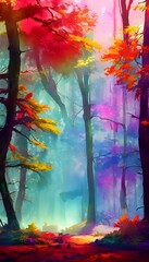 A colorful forest watercolor is a beautiful painting that captures the natural colors of a forest. The trees are different shades of green, and the leaves are yellow and orange. The sun is shining thr