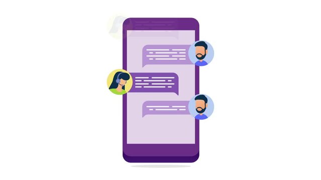 Live chat in messenger online support conversation video animation motion graphic
