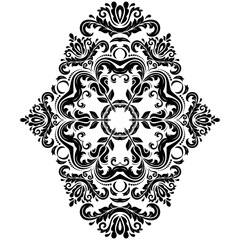 Oriental vector vertical black and white ornament with arabesques and floral elements. Traditional classic ornament. Vintage pattern with arabesques
