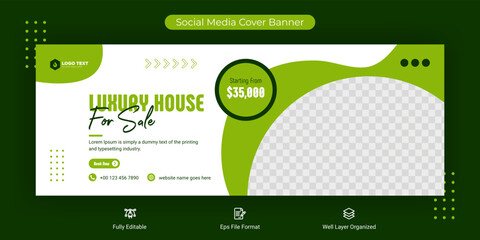 Home for sale real estate social media Facebook cover banner template - obrazy, fototapety, plakaty