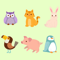 set of funny animals