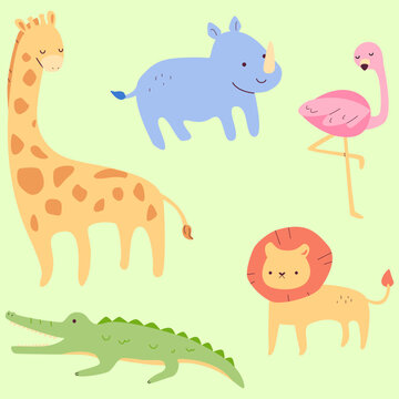 set of funny cartoon animals