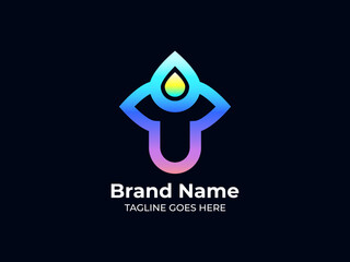 Modern T letter logo mark with water drop concept for petroleum company brand identity
