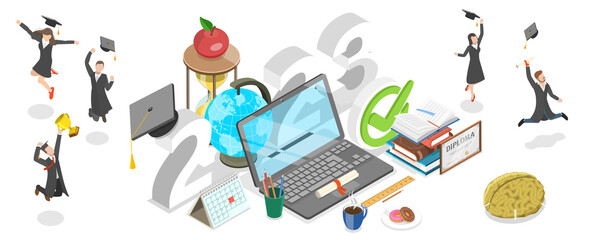 3D Isometric Flat  Conceptual Illustration of 2023 - Academical Year Online