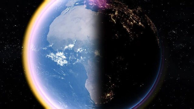 im&aacute;gen del continente africano visto desde el espacio. Se ve el paso del dia a la noche en el planeta tierra
