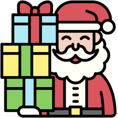 Santa Claus with gift boxs icon, Christmas related vector illustration