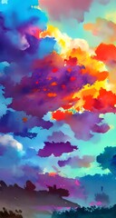 The clouds are colorful and they look like they're made out of watercolor. They're so pretty that I can't take my eyes off of them.