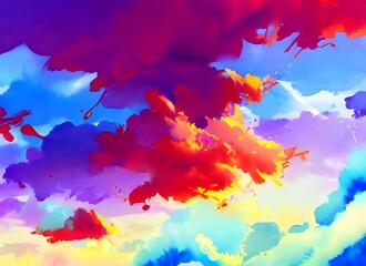 I am looking at a beautiful watercolor painting of some clouds. They are very fluffy and look like they would be fun to lie down on. The colors are so bright and pretty, I can't help but feel happy wh