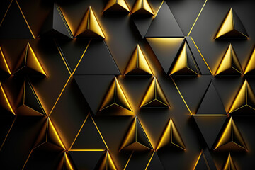 Black and gold Polygonal Surface. High Tech, Dark 3d Background.