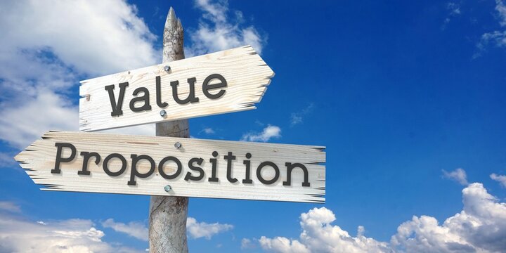 Value, proposition - wooden signpost with two arrows