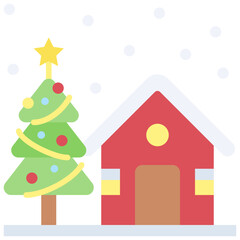 House and christmas tree icon, Christmas related vector illustration