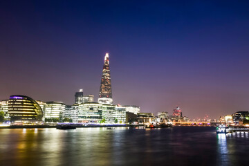 Fototapeta na wymiar Thames River at night with long exposure