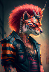 Digital render of a punk rock tiger