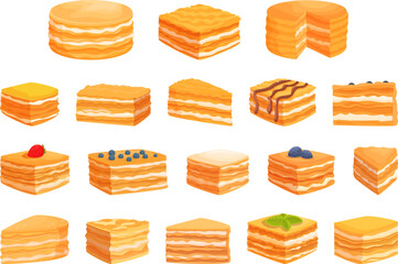 Napoleon cake icons set cartoon vector. Food wedding. Party restaurant