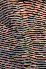 background texture of old red clay roof tiles 