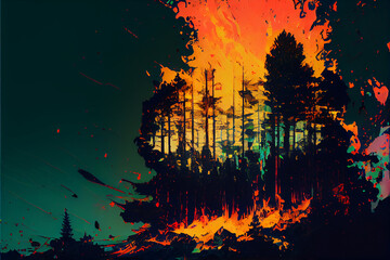 Raging forest fire glitch art