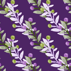 Seamless pattern with berry branches. Hand drawn wild berries floral wallpaper.