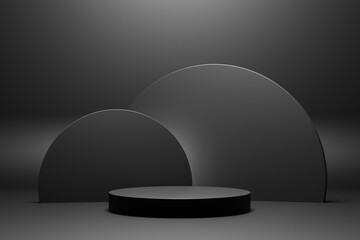 Realistic 3d rendering total black platform for product display.
