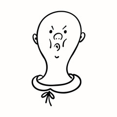 Whistling girl without hair. Hairless woman face. Bold female head. Mental health problems.
