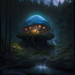 Fairytale house where gnomes, goblins, fairies, elves and other magical creatures live.