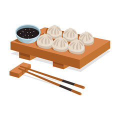 Chinese national food. Xiao long bao. Dumplings steamed.  Vector graphic.	