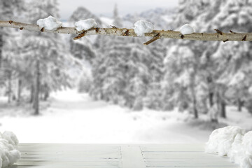 Desk of free space and christmas decoration. 