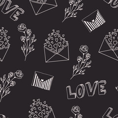 Seamless pattern letter love in doodle style.  Romantic poster.
