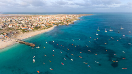 Fototapeta na wymiar Sal Island Cape Verde coast aerial shot from the drone during sunset