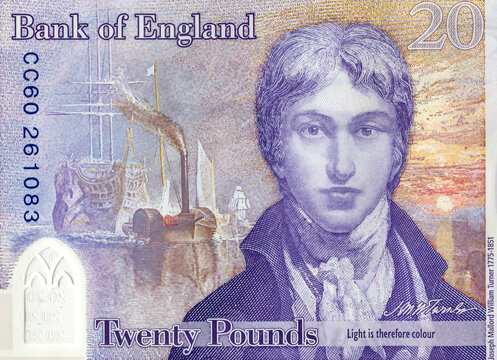 British Twenty Pounds Sterling Banknote With William Turner Portrait