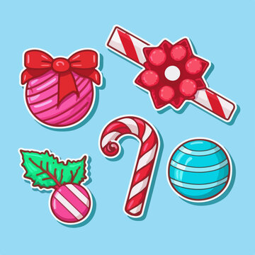 A set of christmas candies, xmas candy ornament sticker collection. New-year collection
