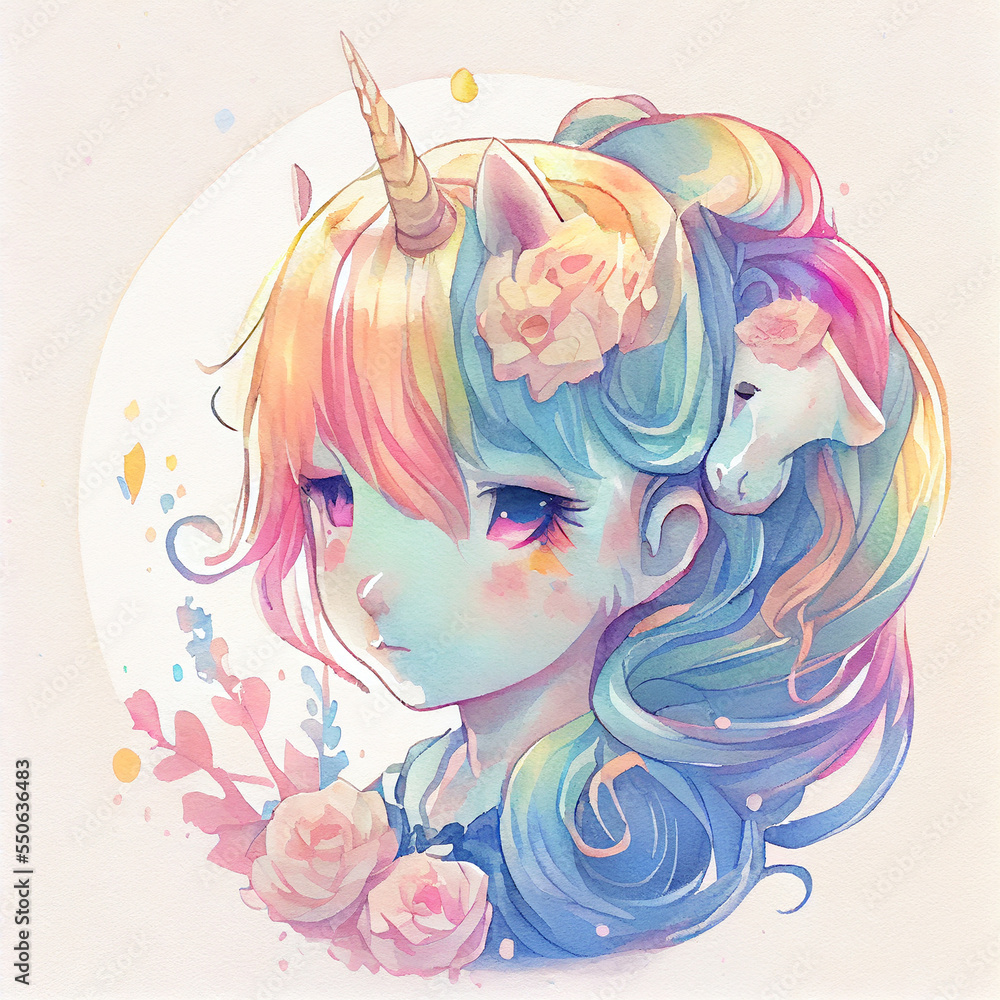 Wall mural unicorn illustration for children design. rainbow hair. isolated. cute fantasy animal.