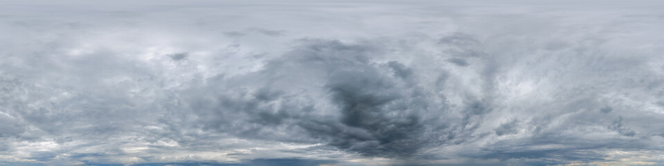 dark sky with storm clouds before rain as seamless hdri 360 panorama view with zenith in spherical...