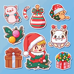 A set of christmas decoration, xmas attribute sticker collection isolated decoration. Winter holidays
