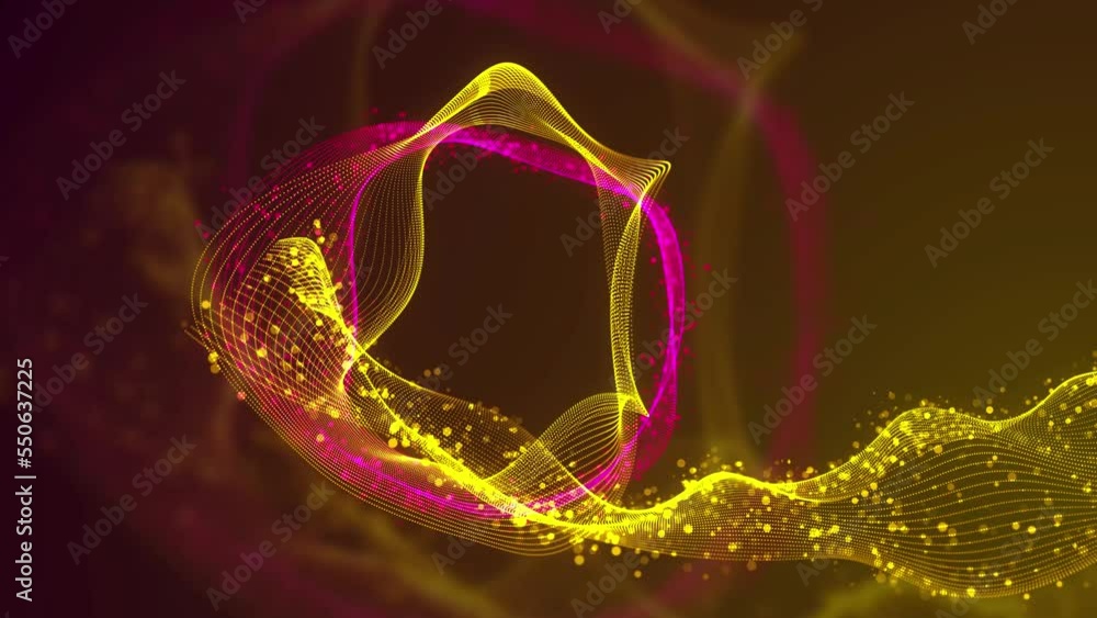 Poster abstract motion view cyber space red and yellow circle wavy dotted lines and glitter dust particle b