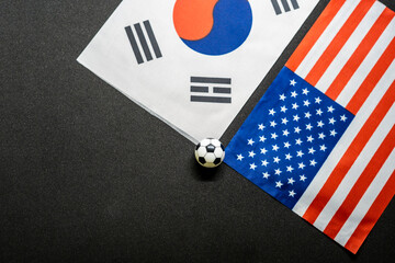 South Korea vs USA, Football match with national flags