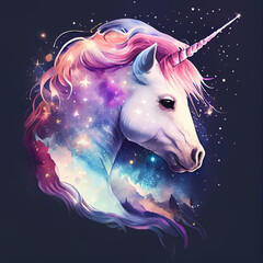 Unicorn illustration for children design. Rainbow hair. Isolated. Cute fantasy animal. - 550637262