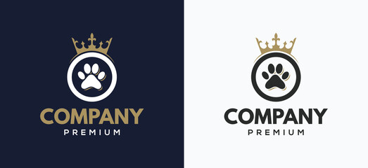 King dog vector logo design. Paw icon logo design. Paw print sign and symbol.