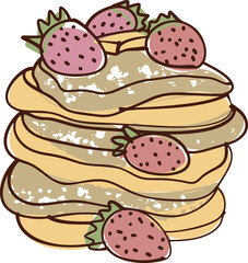 Buttermilk pancakes on plate with butter and honey or maple syrup. Traditional American breakfast food vector illustration.
