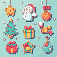 A set of christmas decor, xmas attribute ornament sticker collection. Winter collection