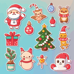 Christmas decoration sticker set, xmas attribute sticker collection elements. Winter holidays