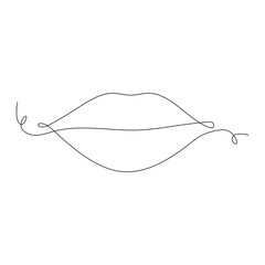 Woman lips continuous one line art icon. Vector illustration isolated on white.