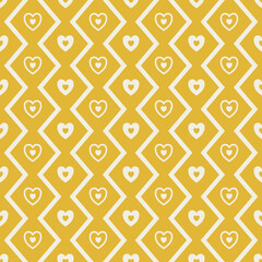Fototapeta na wymiar Mini heart zigzag line seamless pattern background. Vector yellow mustard color mini heart random shape zigzag line pattern. Use for fabric, textile, interior decoration elements, upholstery, wrapping