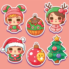 Christmas decoration sticker set, xmas attribute sticker collection. Multicolor