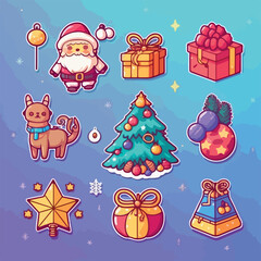 Christmas decoration sticker set, xmas attribute sticker collection decoration. Winter collection
