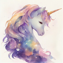Unicorn illustration for children design. Rainbow hair. Isolated. Cute fantasy animal. - obrazy, fototapety, plakaty