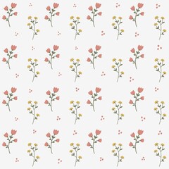 Obraz na płótnie Canvas Botanical flower seamless pattern. Floral and colorful with white background. Cute design of flowers and leaves.