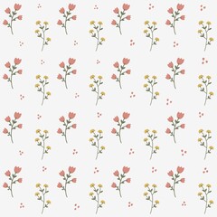 Botanical flower seamless pattern. Floral and colorful  with white background. Cute design of flowers and leaves.