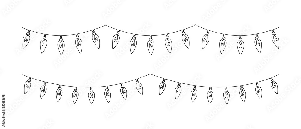 Aufkleber one continuous line drawing of christmas garland with light bulbs. festive festoon xmas string and d