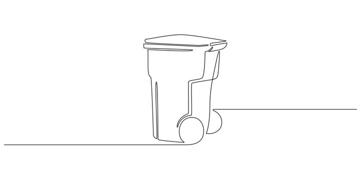 recommend clip art: One continuous line drawing of garbage container. Plastic recycle waste dustbin in simple linear style. Trash box with close lid and empty space in editable stroke. Doodle vector illustration